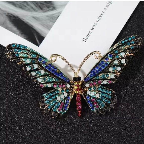 Monarch Blue Ombre Gold Butterfly Brooch - Picture 2 of 6
